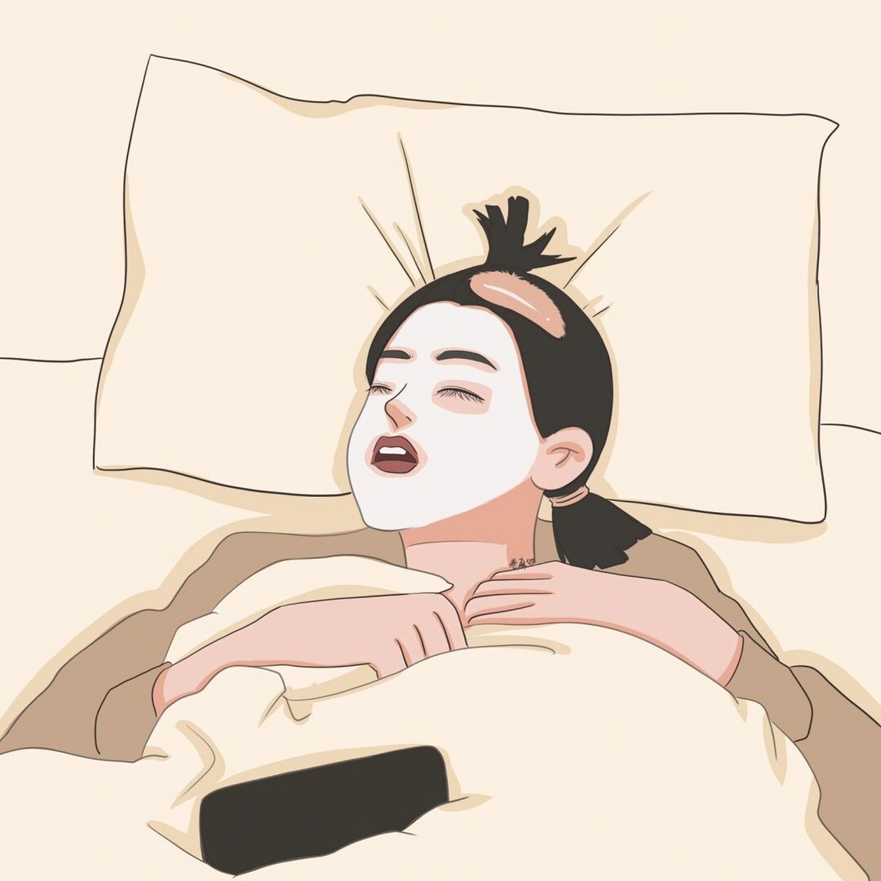 插画 | 情侣头像 | 敷面膜呼呼大睡情侣头像 图片可做个人头像,个人