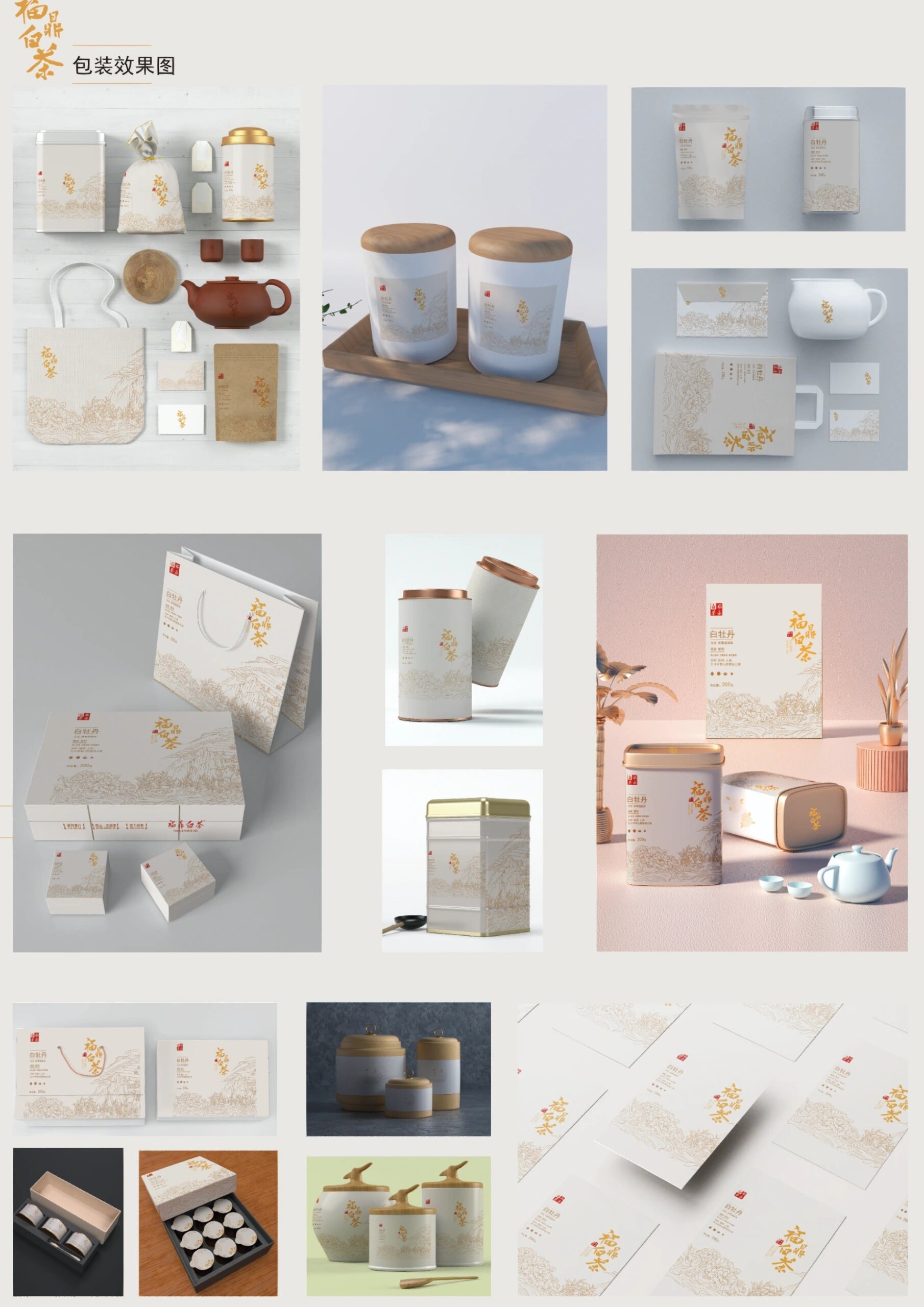 茶叶包装设计 福鼎白茶茶叶包装设计,线描插画