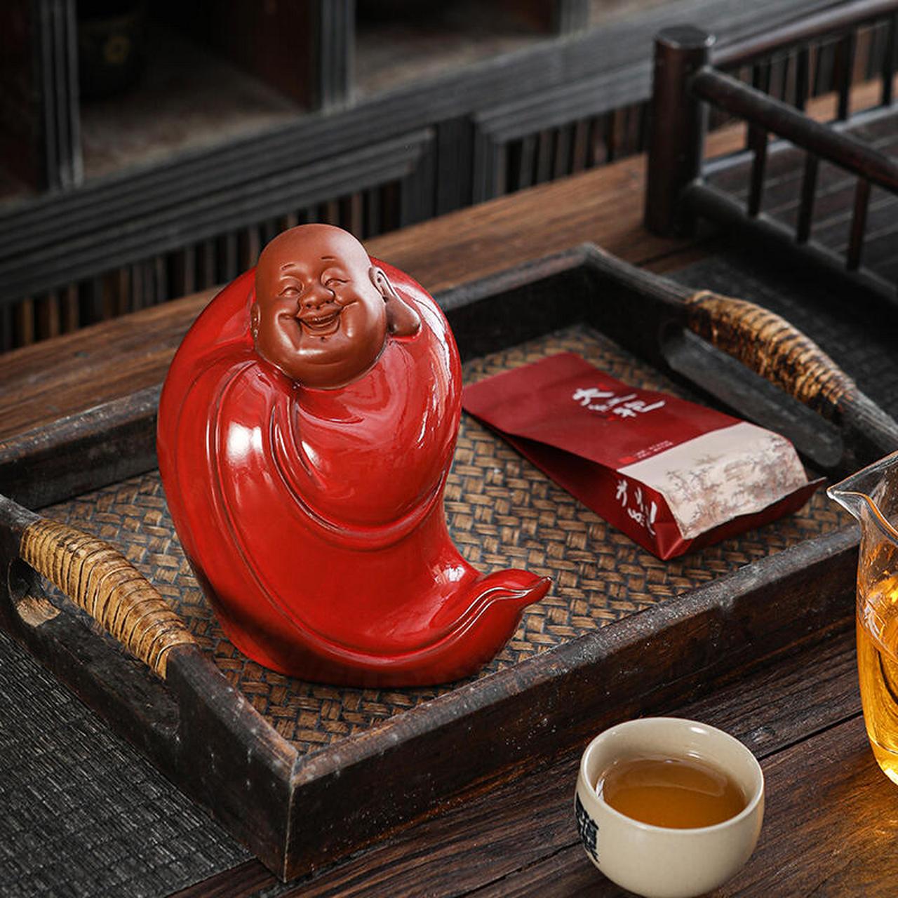 新品上新,紫砂弥勒笑佛.红衣弥勒佛.经典桌面茶玩茶宠.