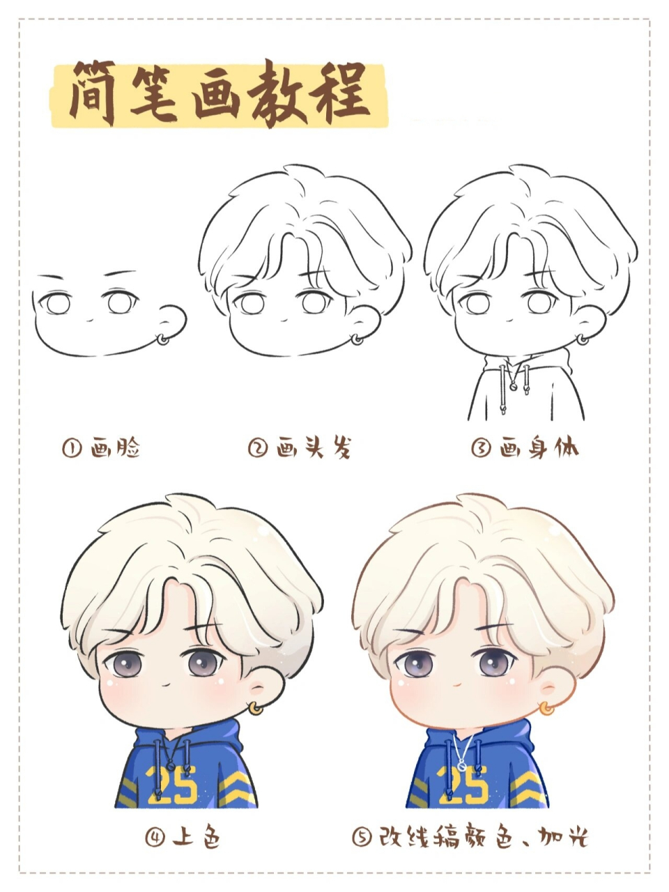 鹿晗丨可爱简笔画头像教程 教你画q版 小哥哥～ --- 99转载/临摹需