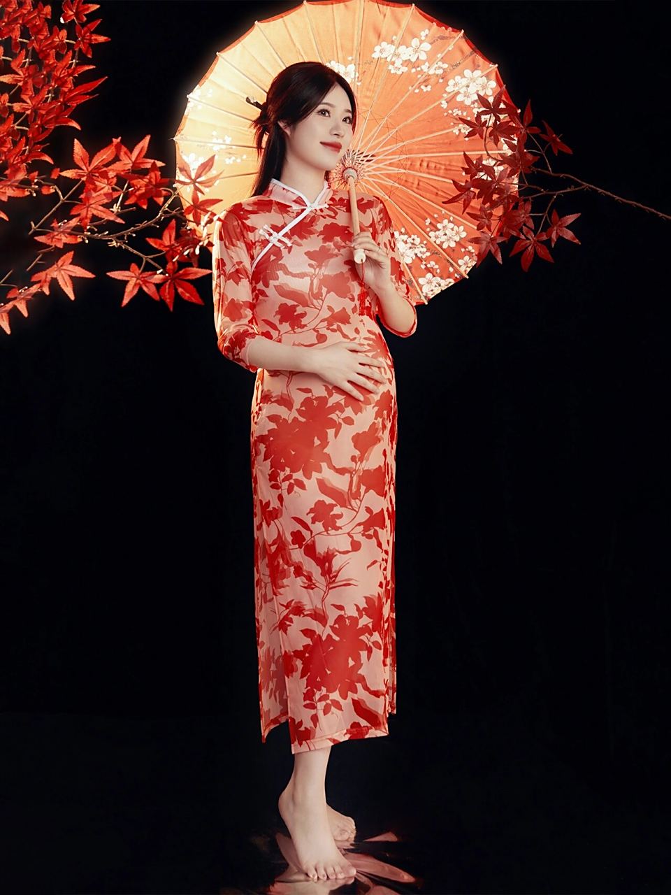 新中式孕妇照92一袭旗袍惊艳时光的东方美 一袭传统旗袍 有着内敛不