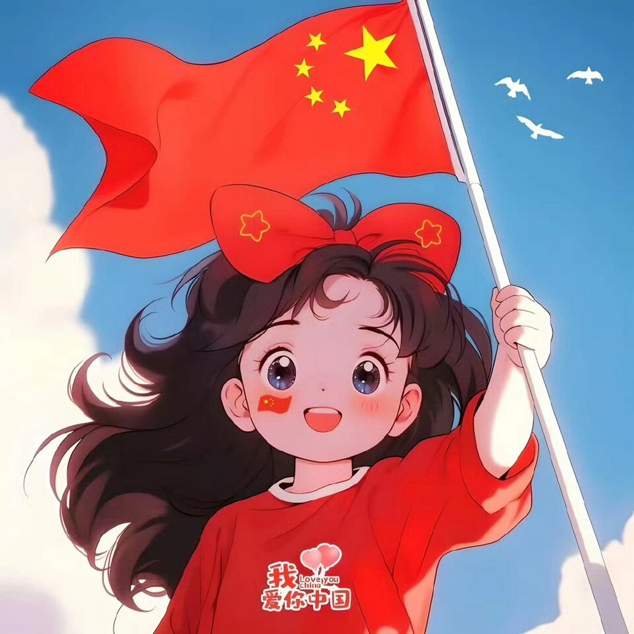 十一#爱国女生卡通图像         配图