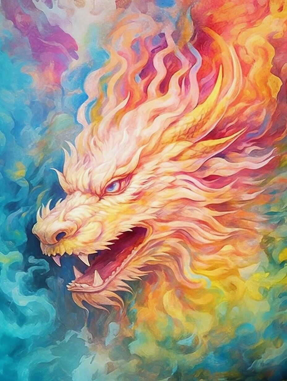 彩色油画中的十二生肖-龙