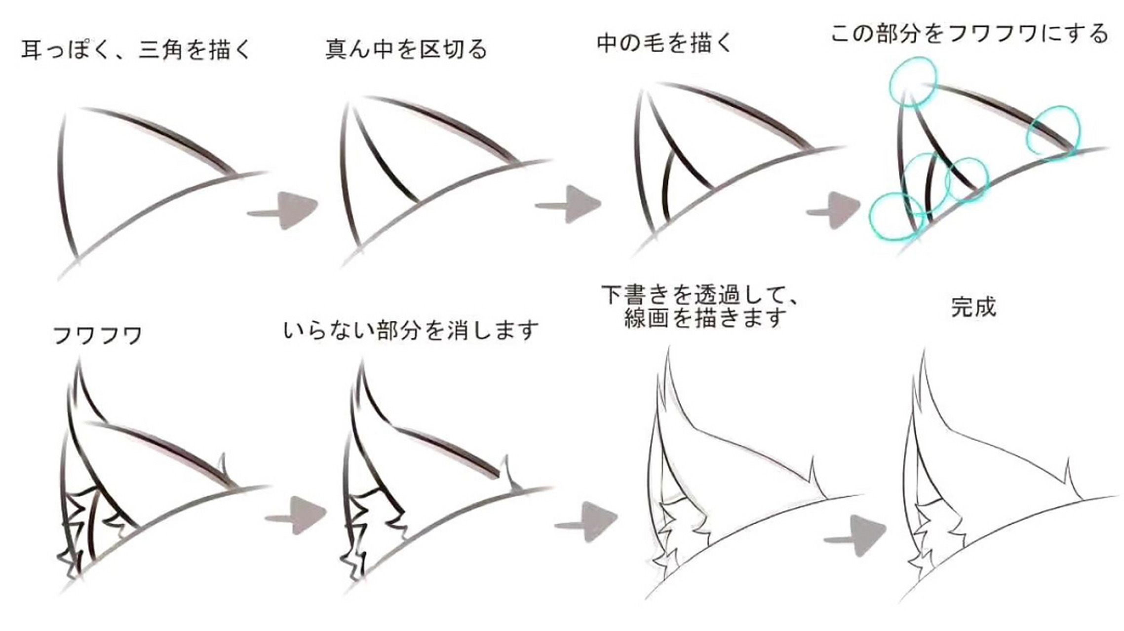 【干货】新手如何也能画出可爱的猫耳朵 超级可爱的动漫人物滴猫耳朵