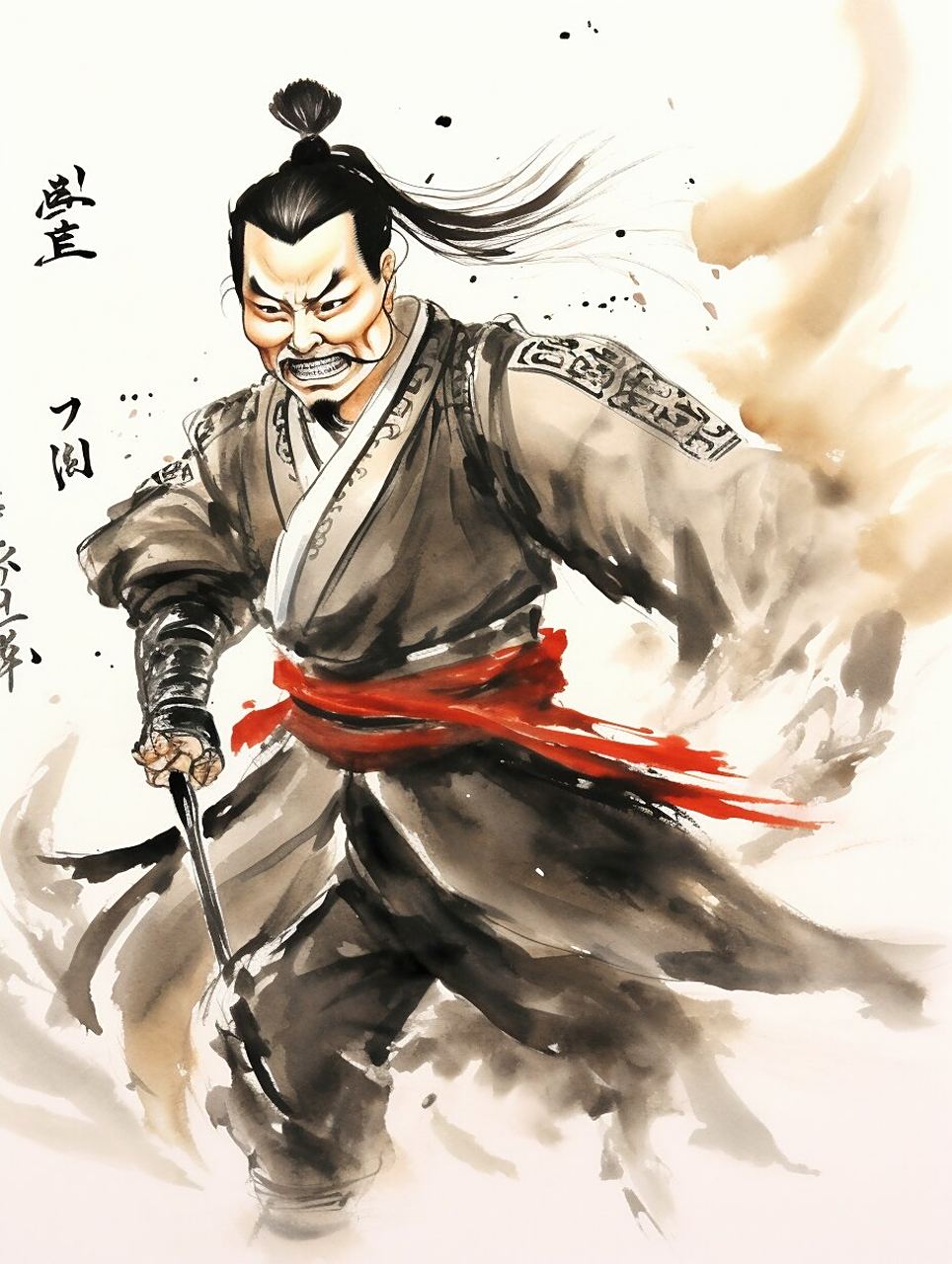 midjourney · 水墨漫画三国人物之吕布 这幅水墨漫画描绘了三国时期