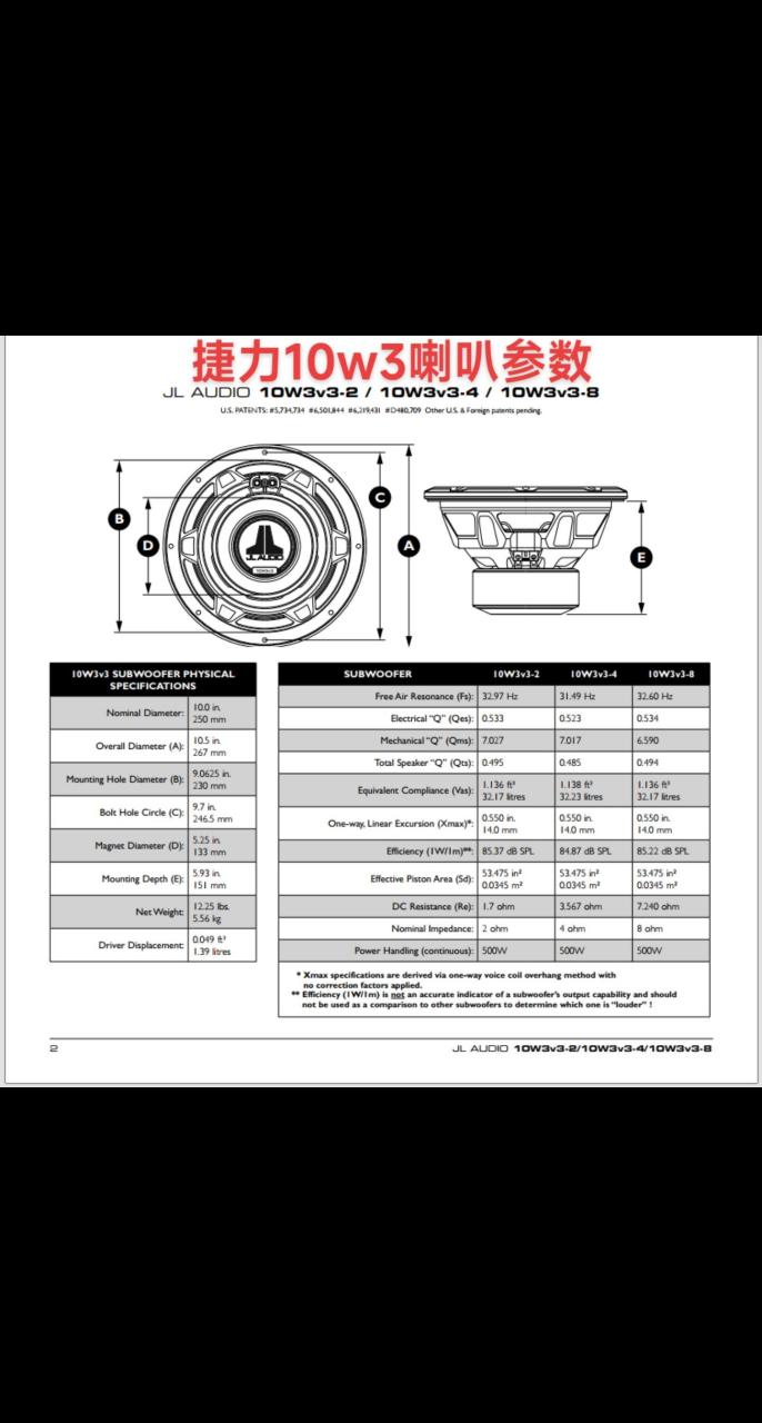 捷力10w3低音喇叭参数图片