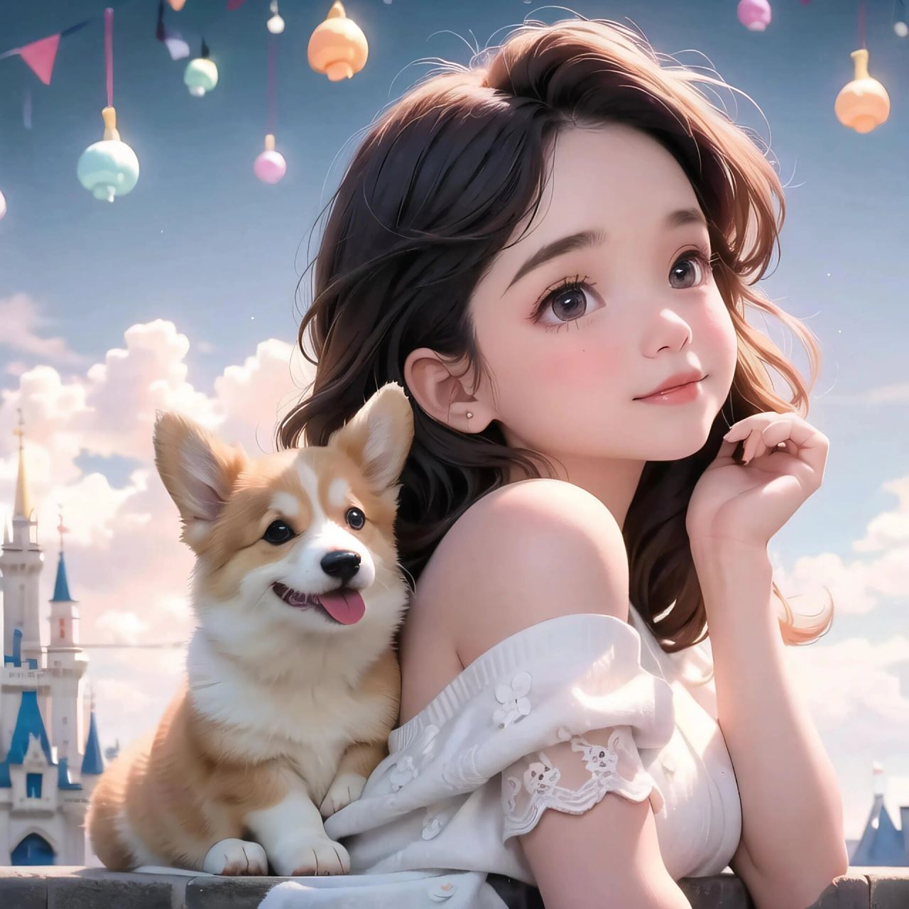 女孩和柯基狗狗可爱甜美头像动漫头像 #动漫# #可爱头像# #微信头像