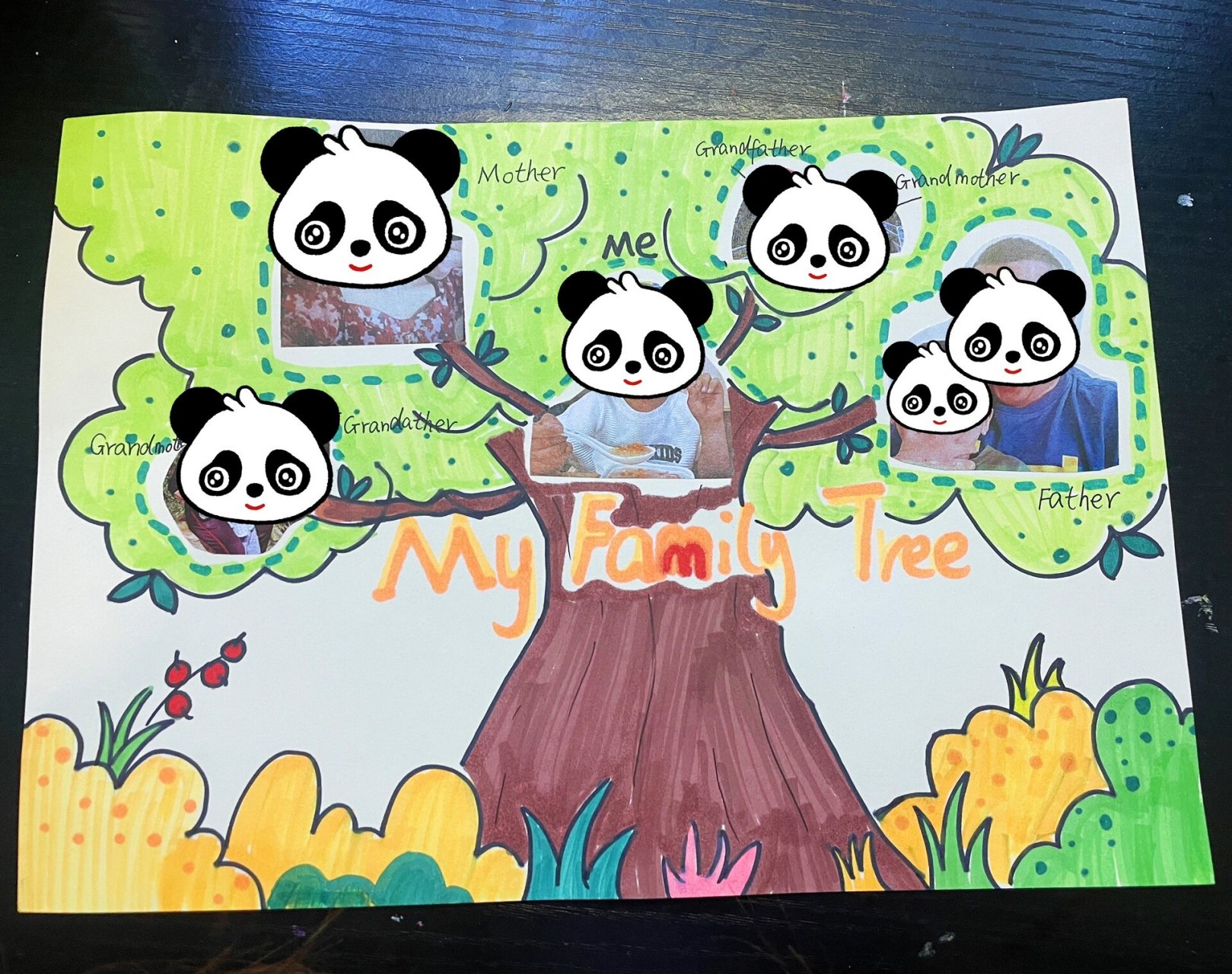 "family tree"创意家庭树98 a4硬卡纸,简单画一个照片拼贴家庭树