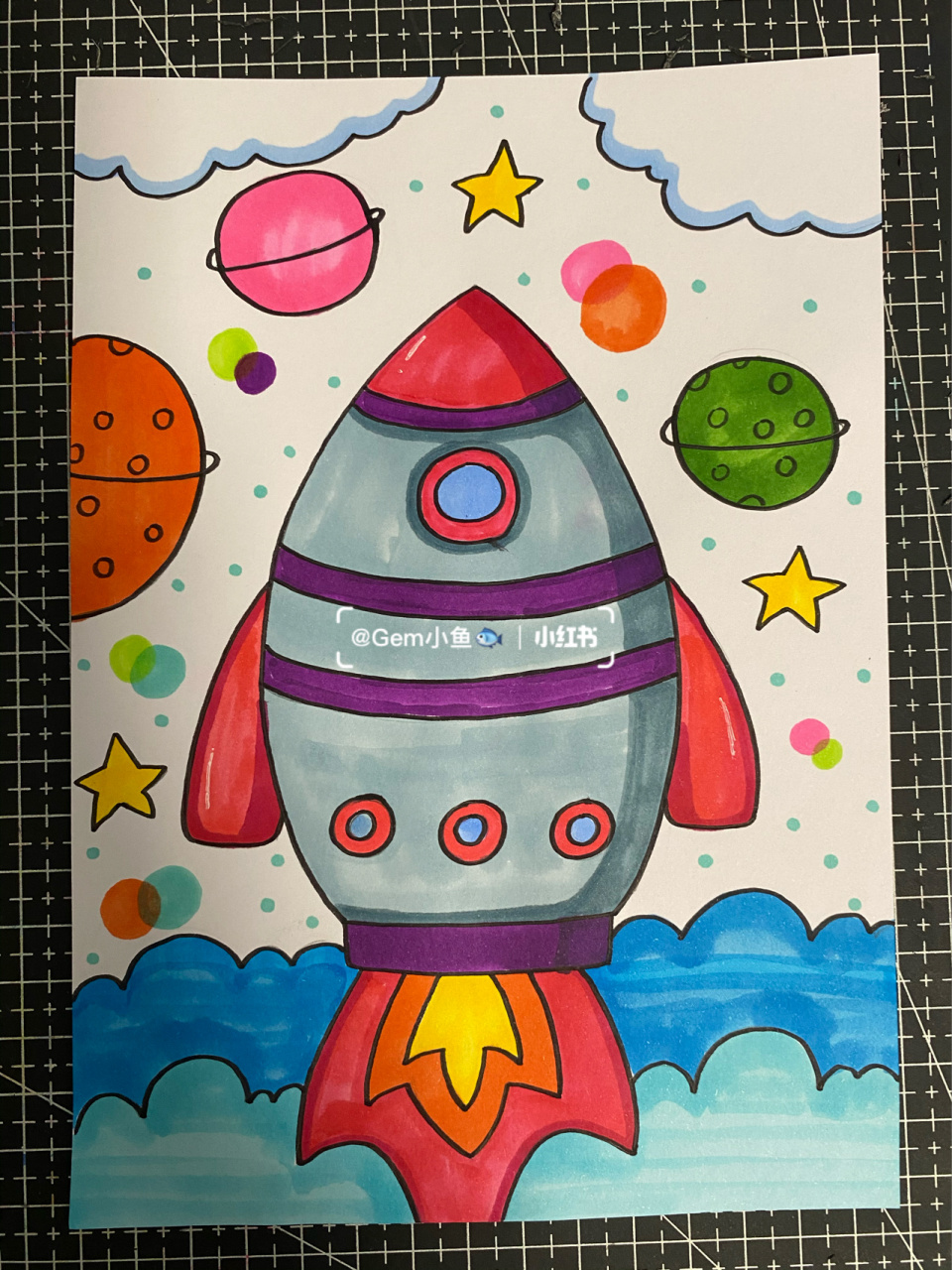 火箭创意画 火箭发射儿童画 适合幼儿园小朋友 马克笔:多乐绘nice