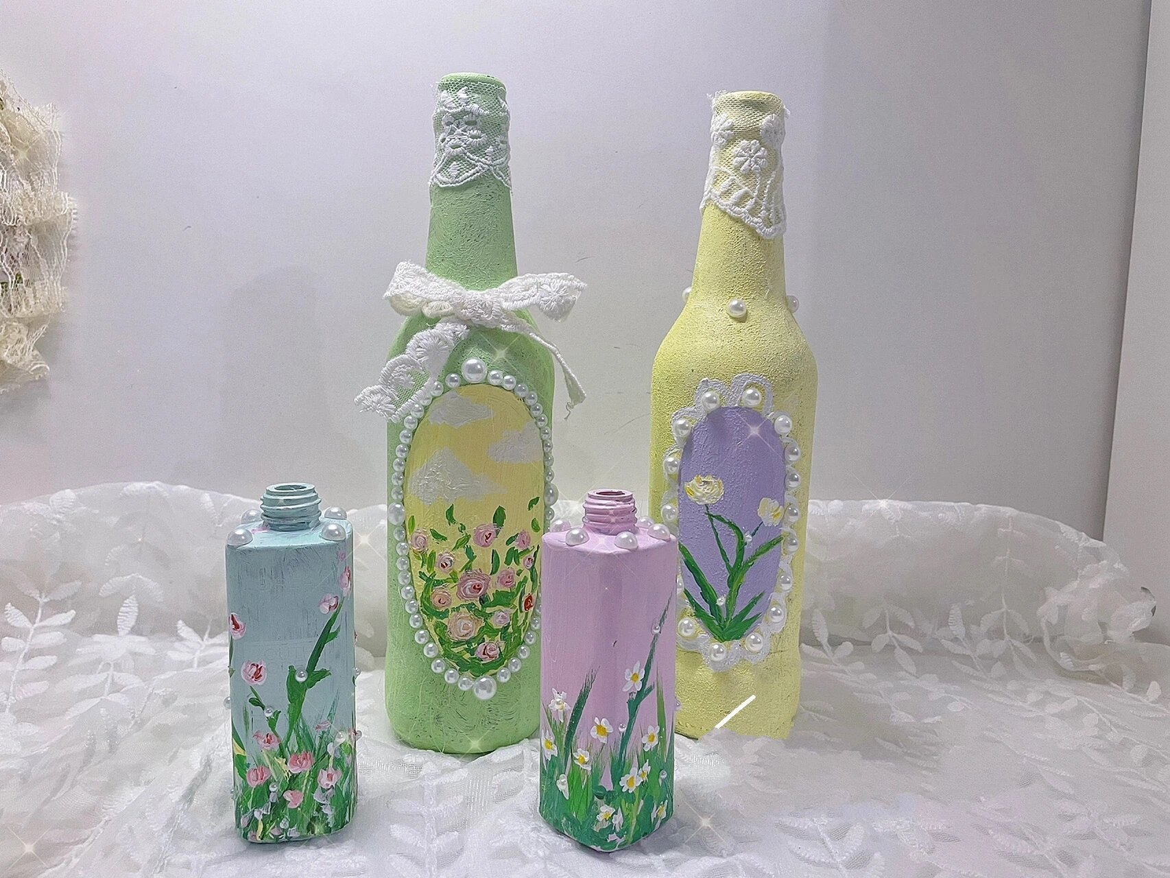 瓶子丙烯画|啤酒瓶,化妆品瓶子改造 享受画画的过程,调色的过程也是很