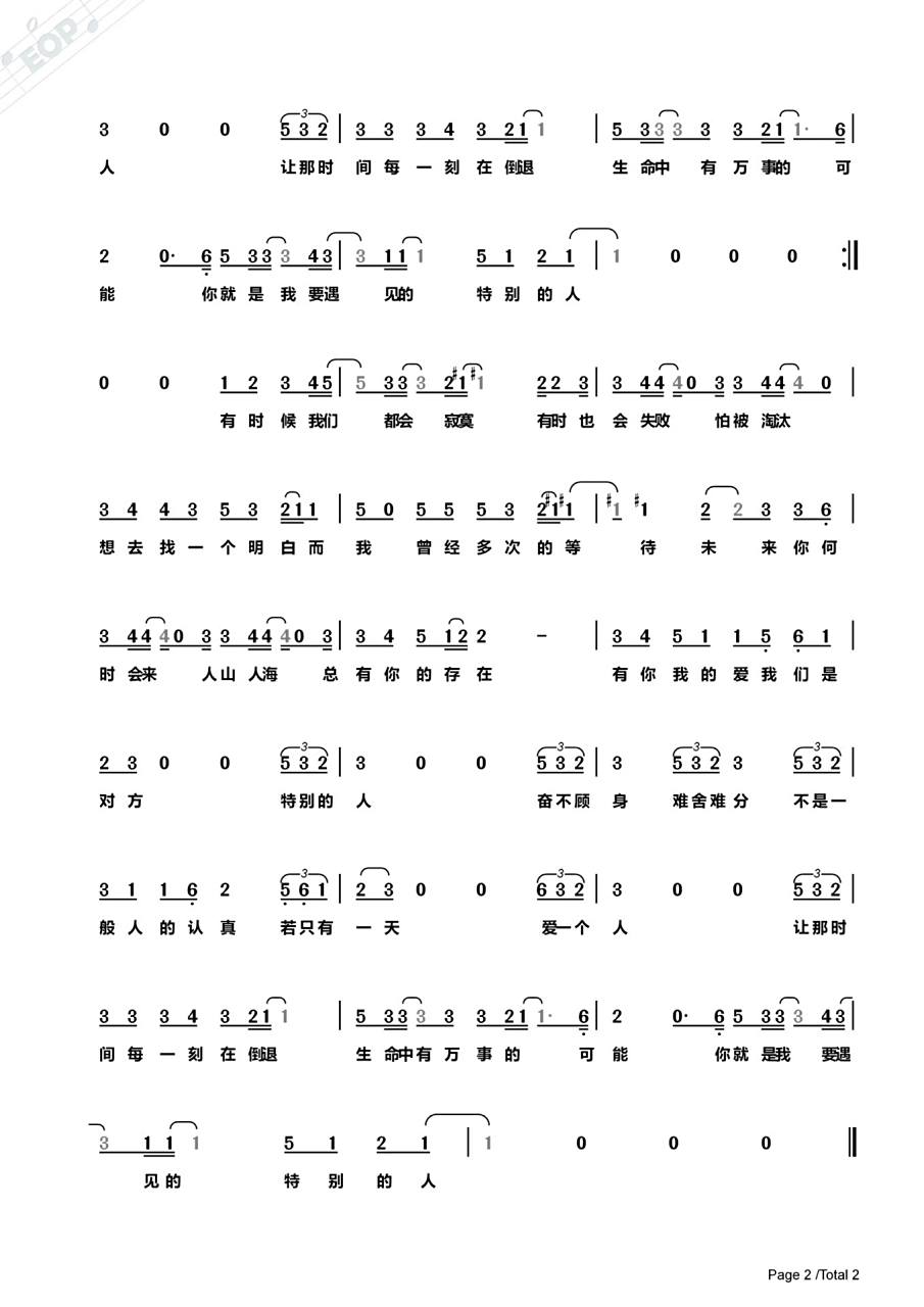 《特别的人》方大同 简谱完整版