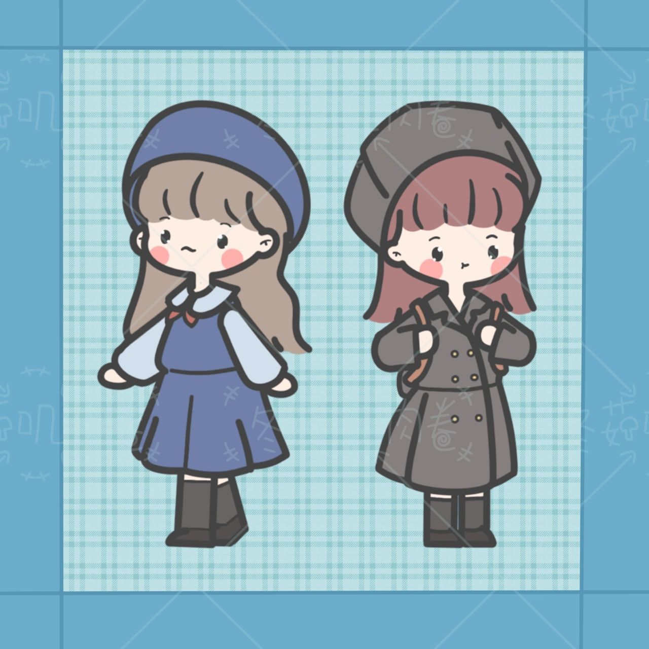 这两天画的图,今天就发一下这种手帐风格的q版小人叭