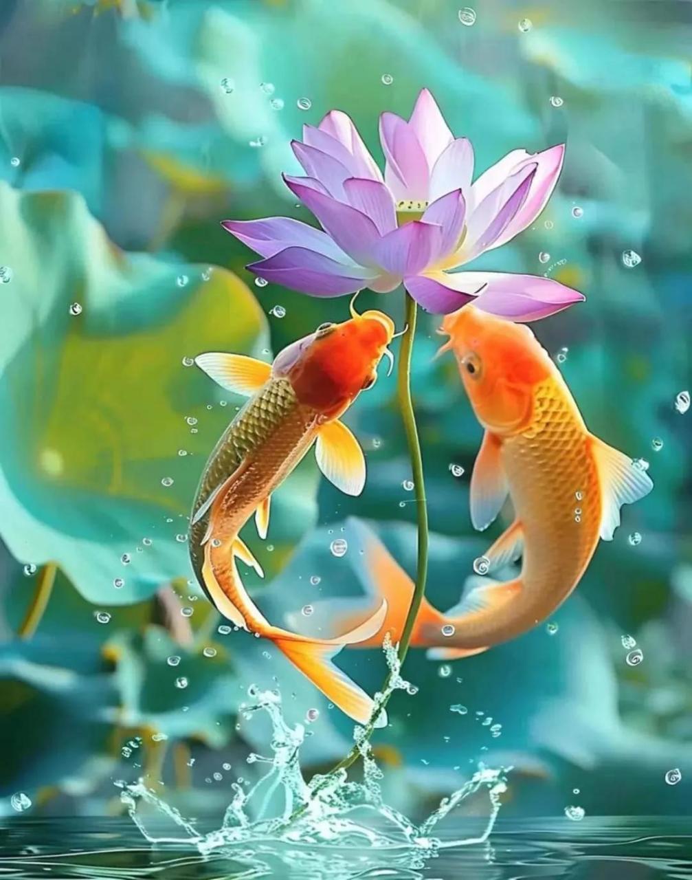 荷花鲤鱼,好运连连