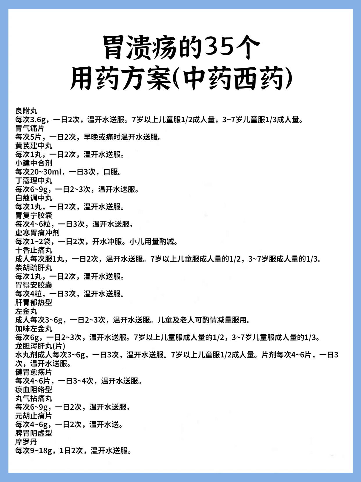 胃溃疡的35个用药方案建议收藏