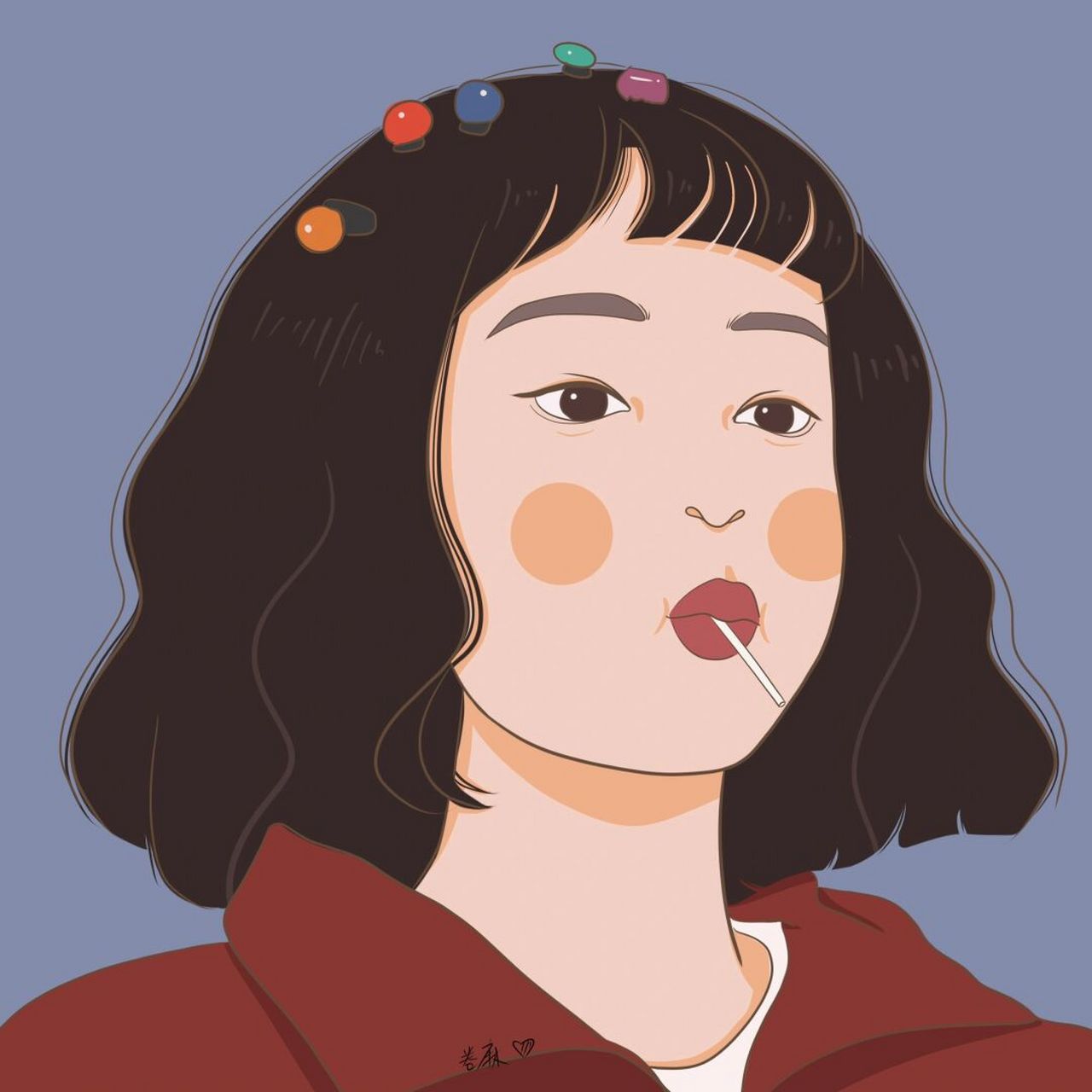 插画 | 头像 | 吸棒棒糖97短发的小仙女 图片92二改92商用92