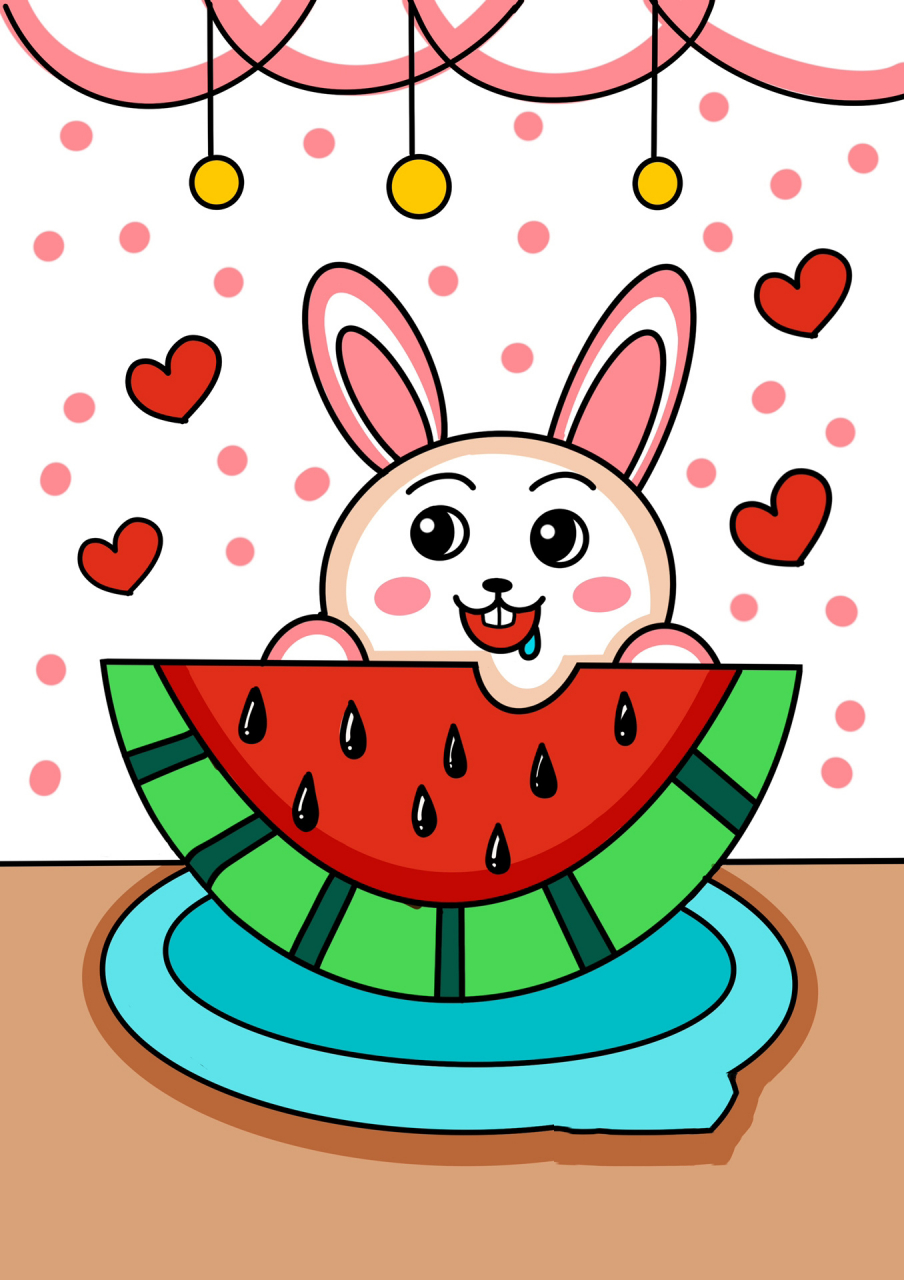 可爱的兔子 西瓜91 儿童画 创意画 简笔画