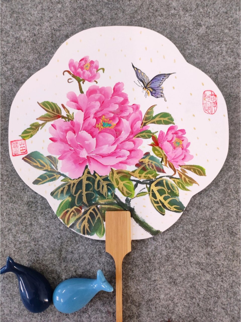 国画牡丹扇面 团扇国画牡丹