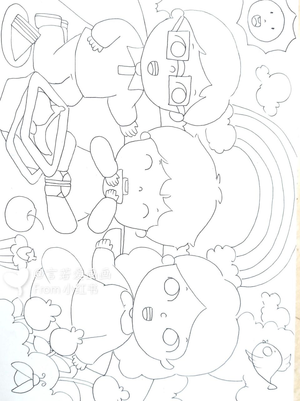 儿童主题画线稿:相亲相爱一家人 适用于家人主题儿童画