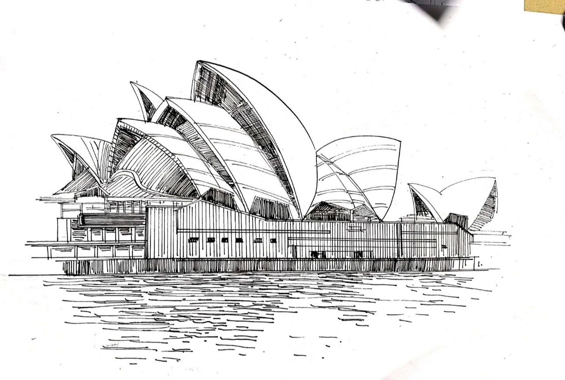 94建筑速写94悉尼歌剧院手绘 悉尼歌剧院写生手绘  建筑速写线稿