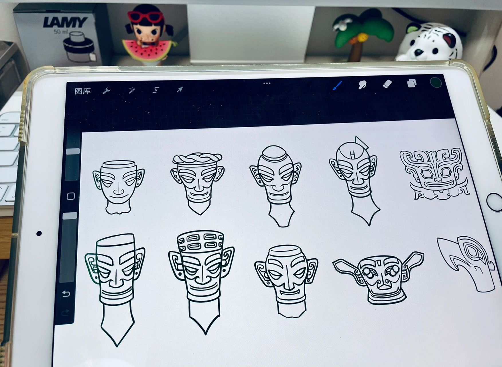 最近沉迷手绘三星堆,画个青铜人像小合集 手绘国宝持续创作中