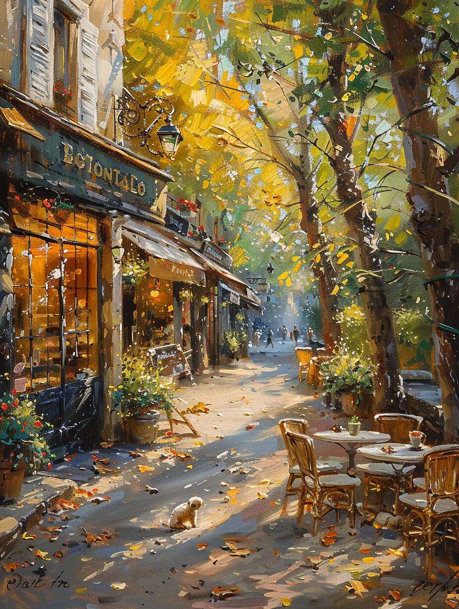 ai油画|巴黎街角咖啡厅