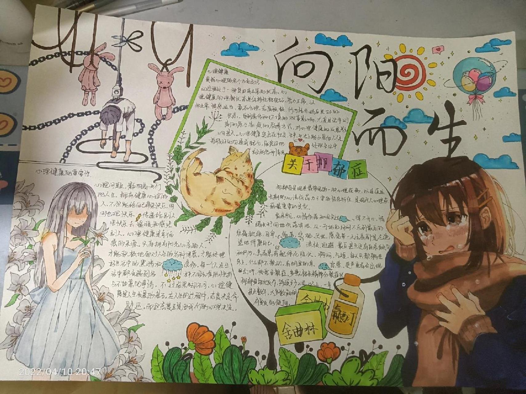 关于心理健康的手抄报～ 是用马克笔上色的找了好多资料画出来的