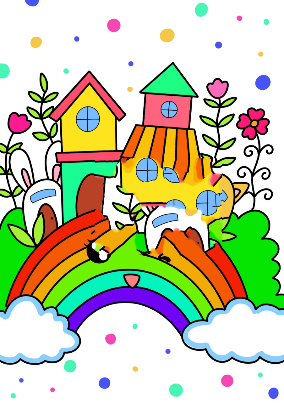 彩虹上的房子96儿童创意画 房子简笔画 适合幼儿园小朋友的简单房子