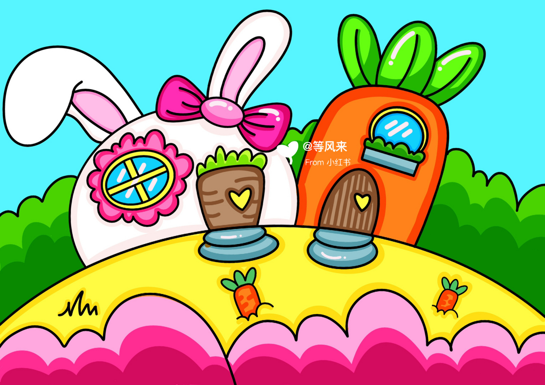 可爱的房子92 兔子 胡萝卜 创意画 儿童画 #画个简笔画# #笔记灵感