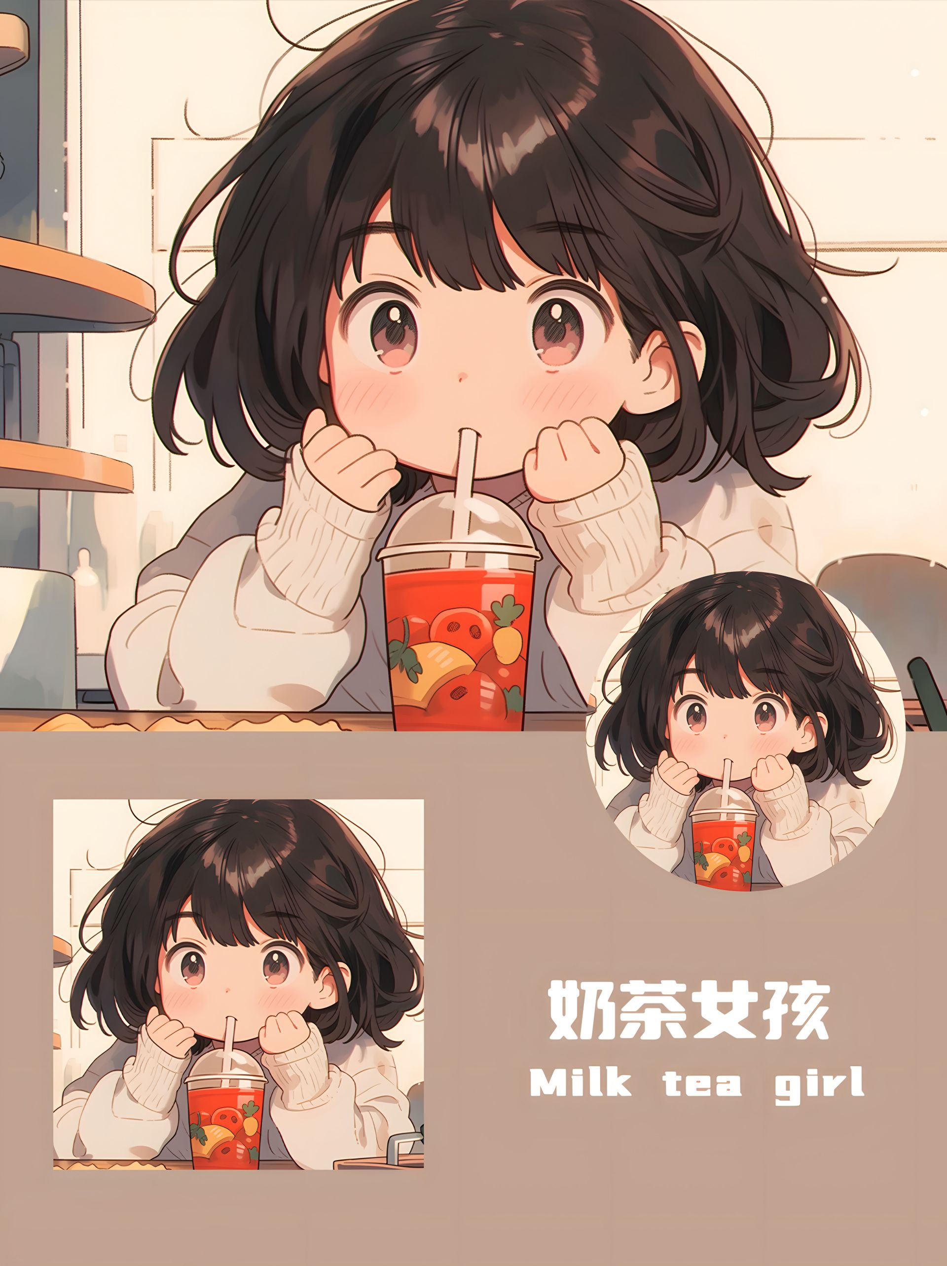 奶茶女孩丨卡通头像丨单人