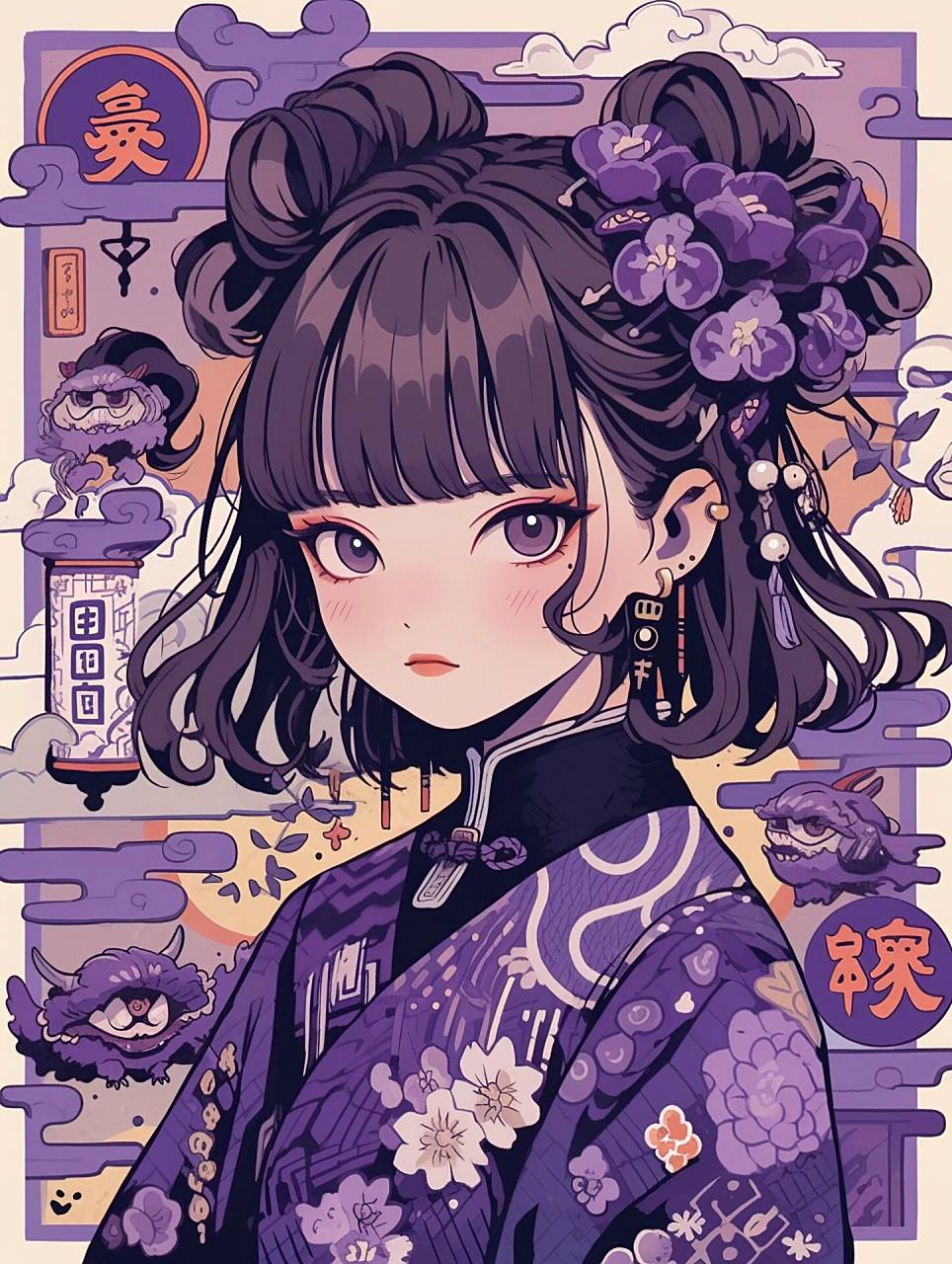 少女动漫风插画 94今天分享一组超好看的插画壁纸,国潮风旗袍女孩