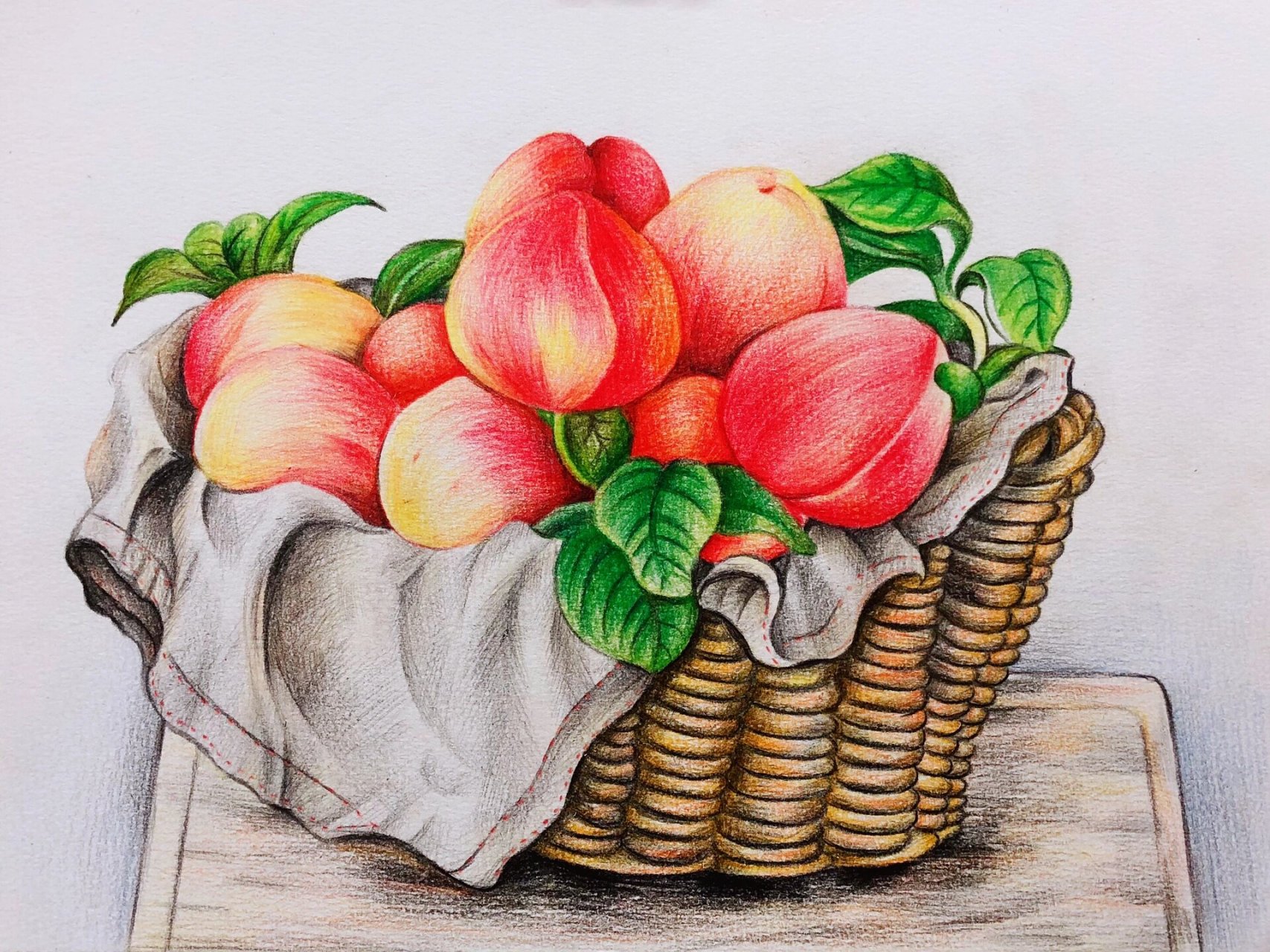 彩铅画 水果#一筐桃子99