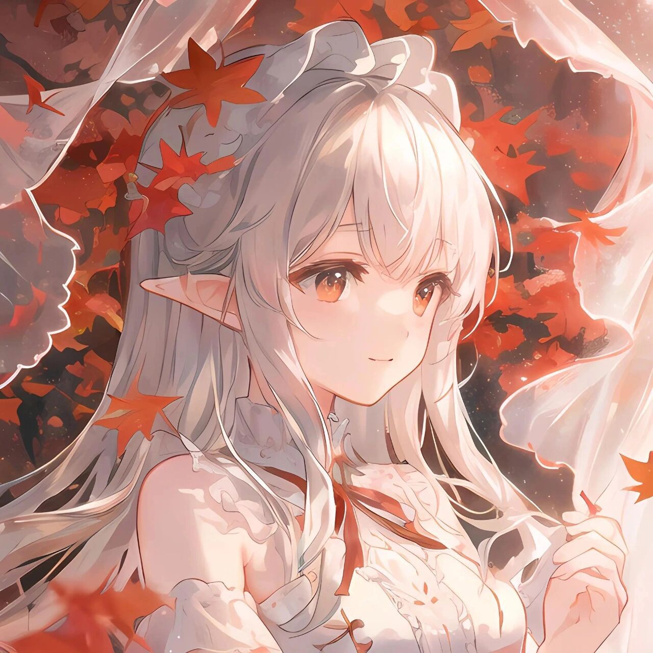 100绘 枫叶 夕阳 少女 庆祝100绘了