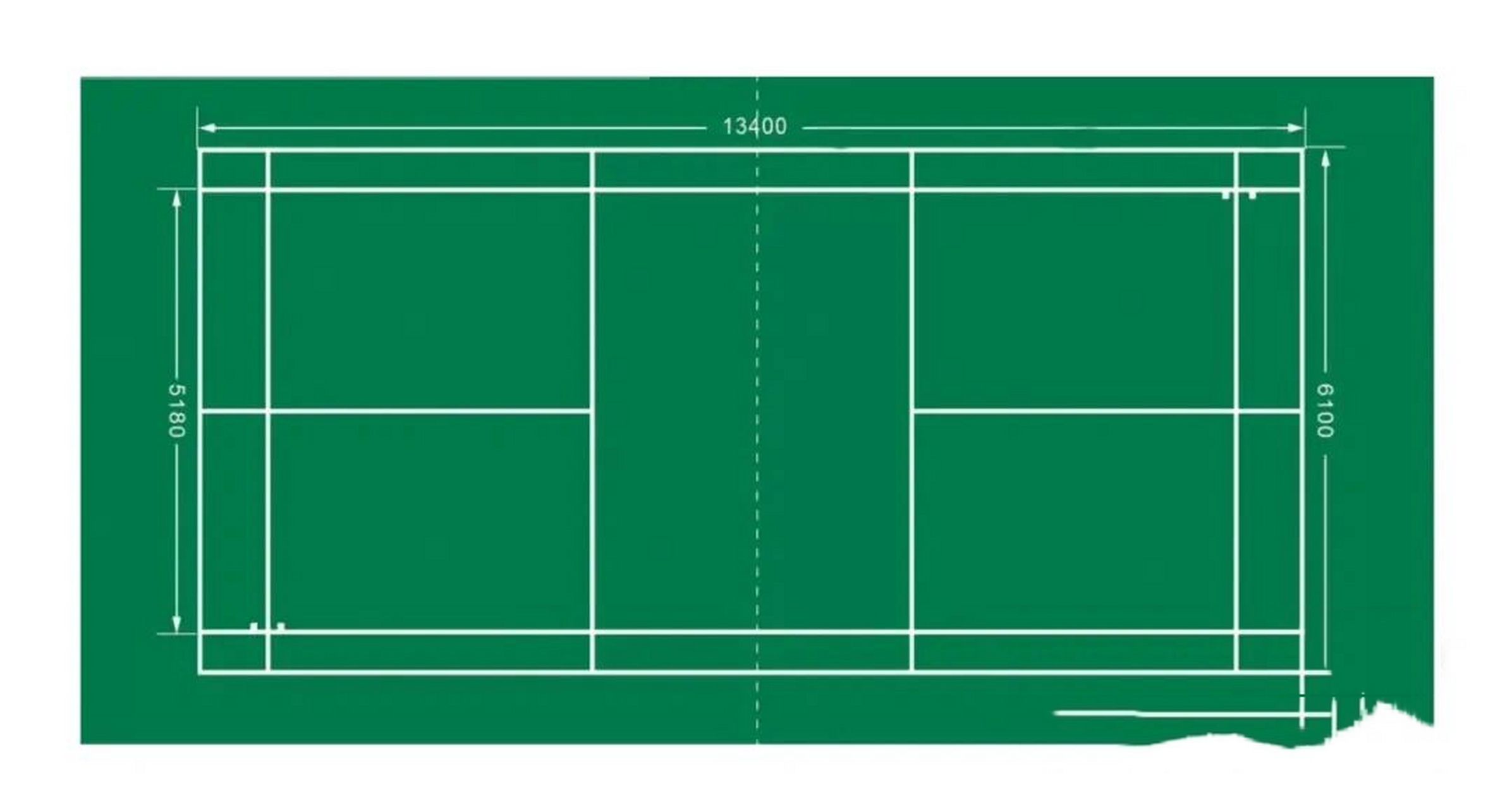 羽毛球场地各线含义 1羽毛球场地尺寸 如图1羽毛球场地为长方形,长13.