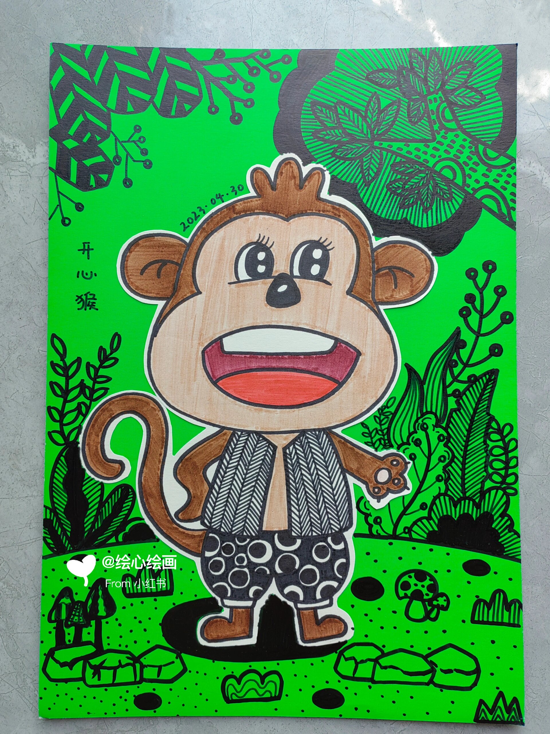 初级线描:丛林里的小猴子 教学目标: 1,通过观察图片,归纳总结小猴子