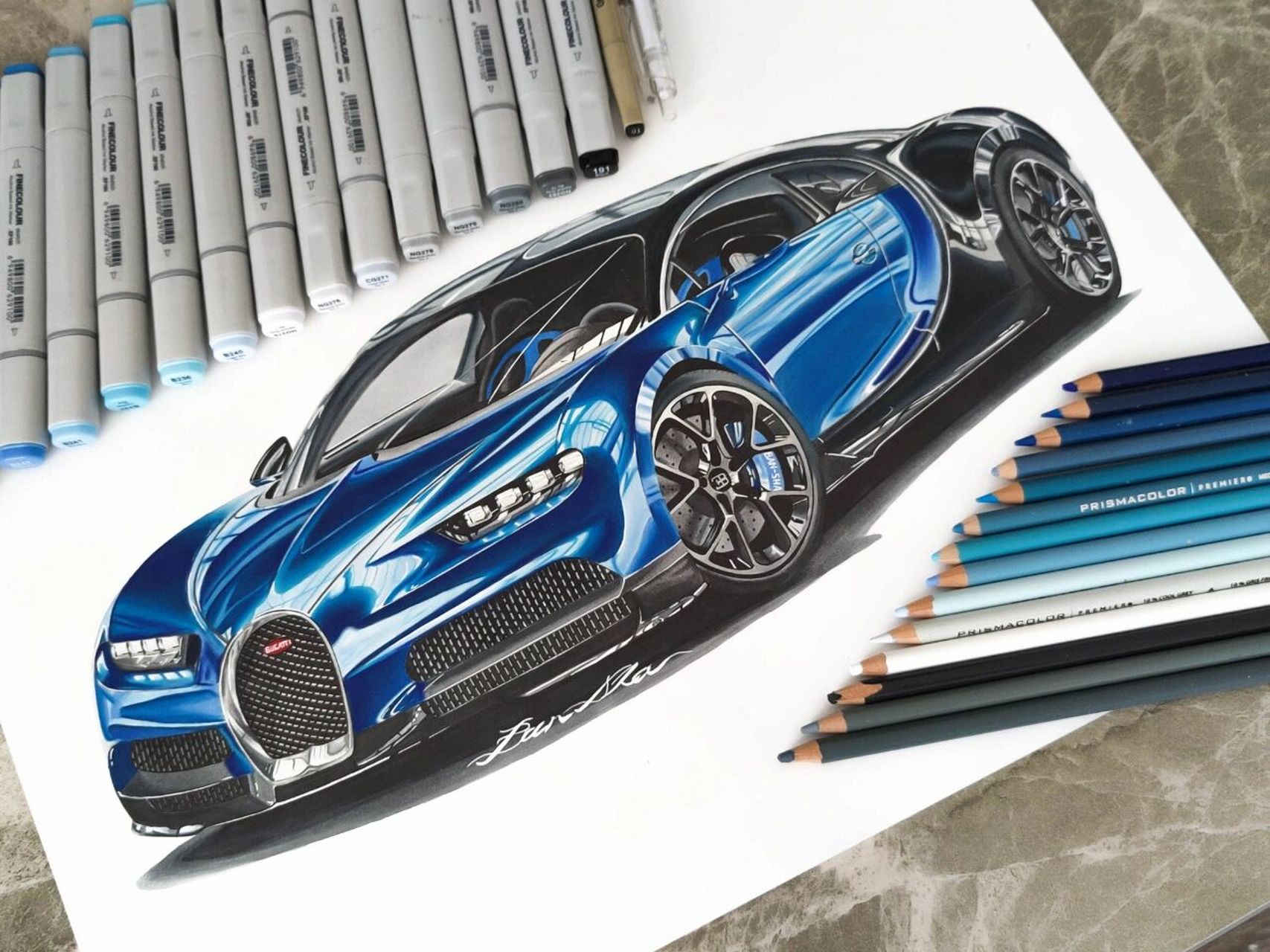 【汽车手绘】bugatti chiron9373 第二次画布加迪,第一次画chiron