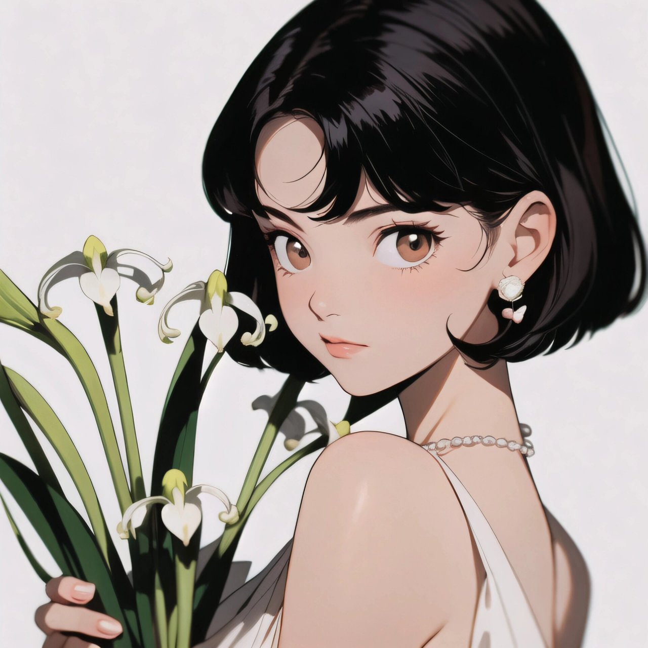 旧漫头像|气质短发小姐姐手捧铃兰花