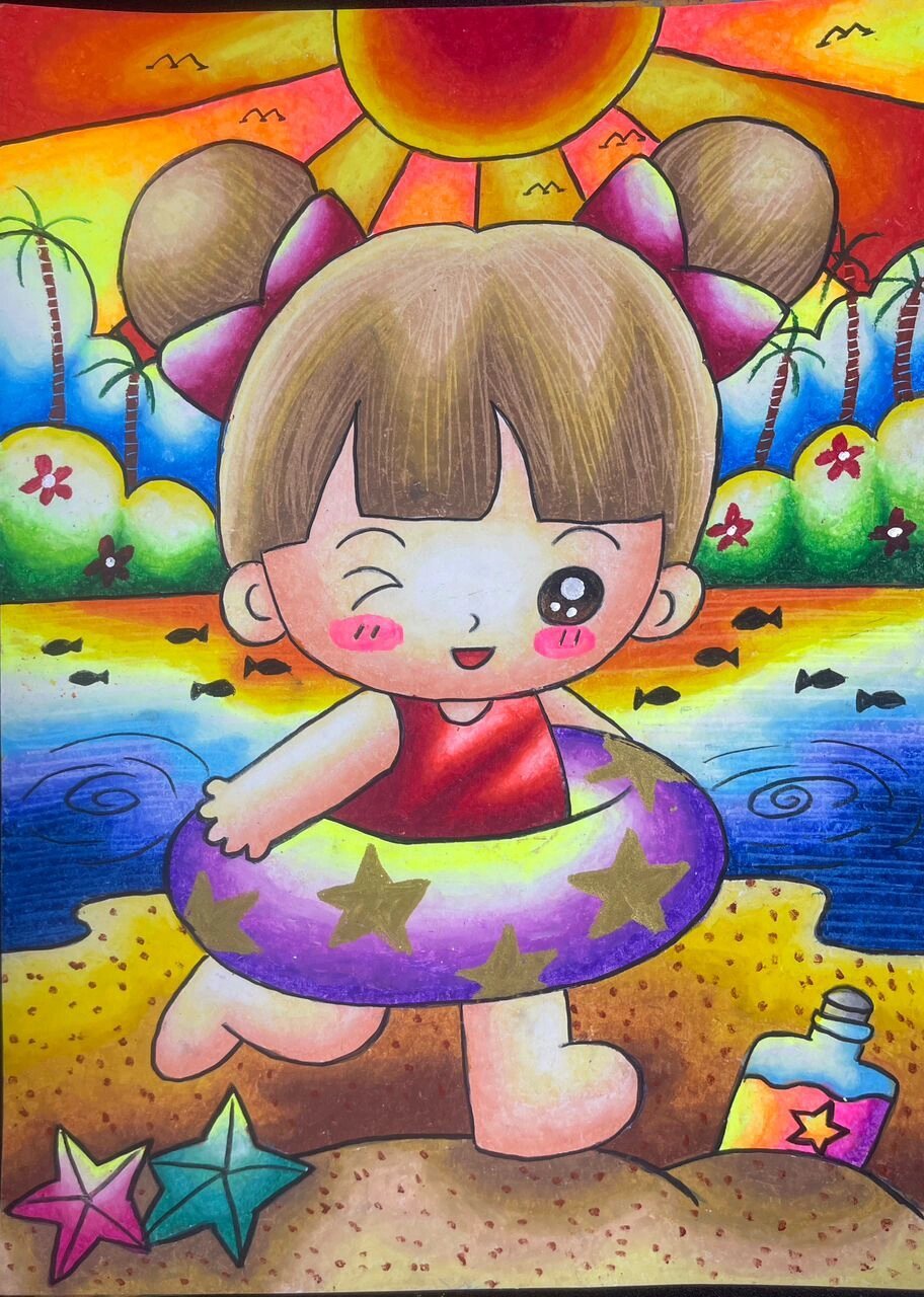 海边简笔画蜡笔手绘