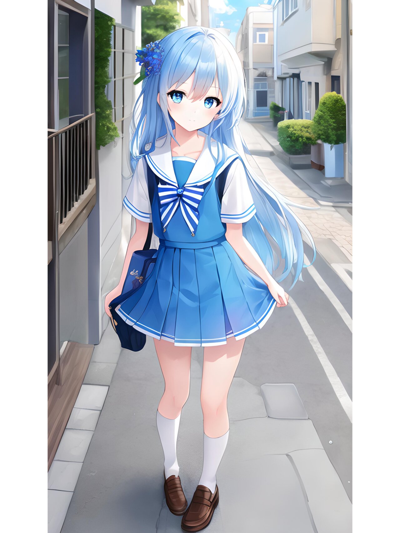 春天来了,青蓝学生装,动漫二次元绘画人物