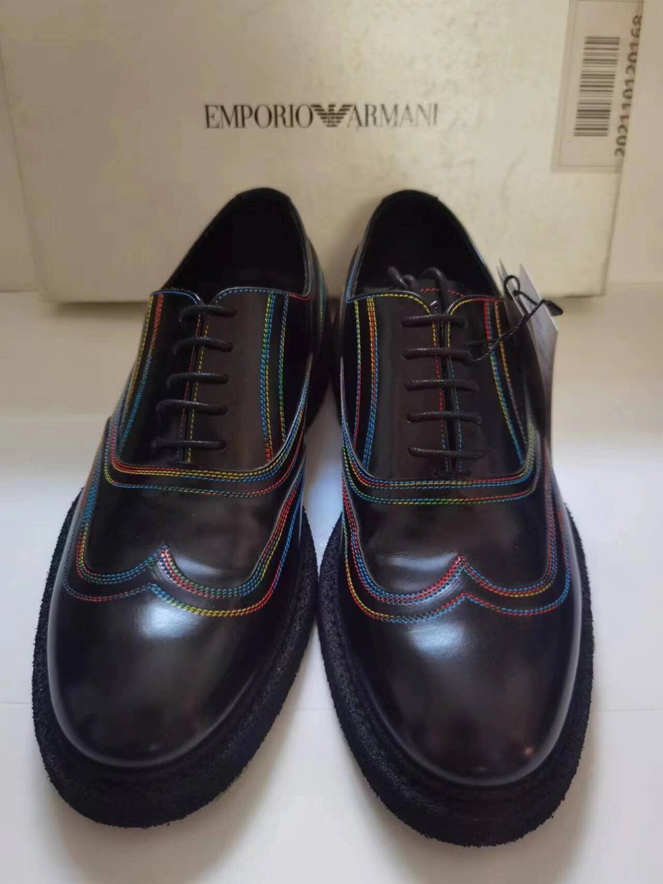 阿玛尼 意大利🇮🇹经典奢侈品 男鞋42皮鞋👞 经典黑色   彩虹色