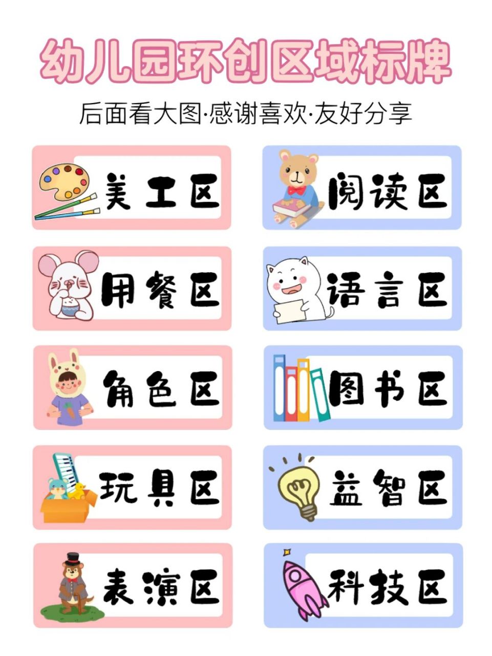 今天来分享一组我在#图怪兽# 设计的图片: 幼儿园区域环创标牌!