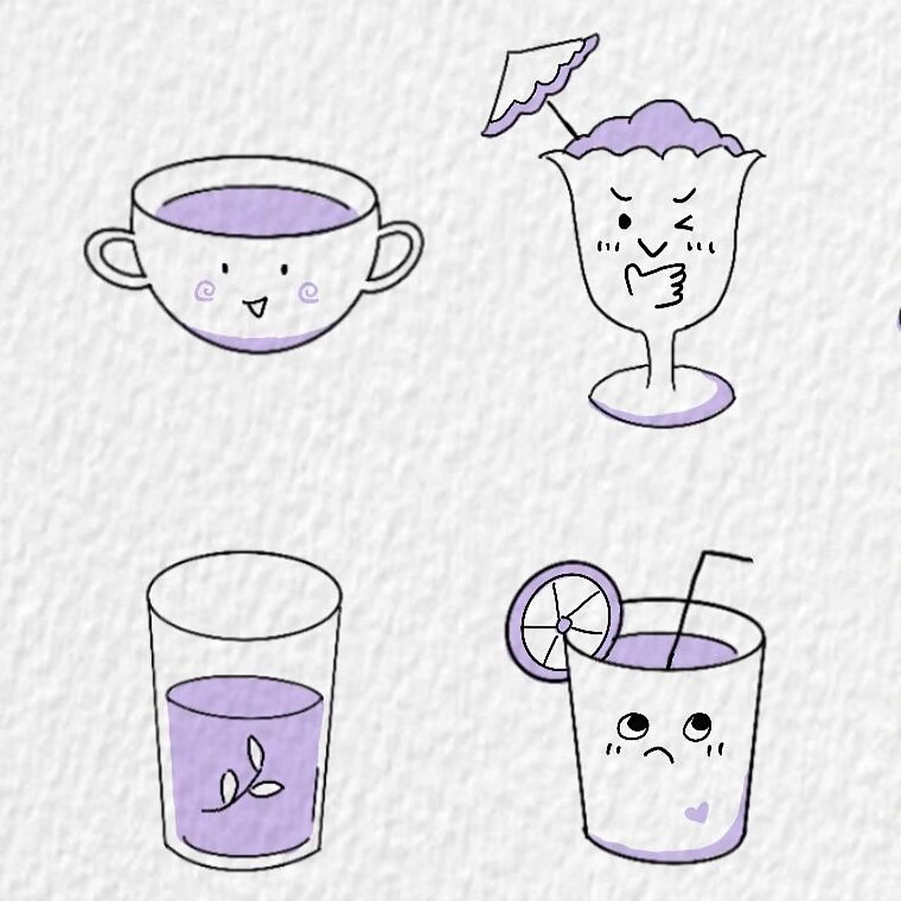 杯子简笔画来啦～ 今天是紫色系 简单又可爱的杯子简笔画～ 快一起画