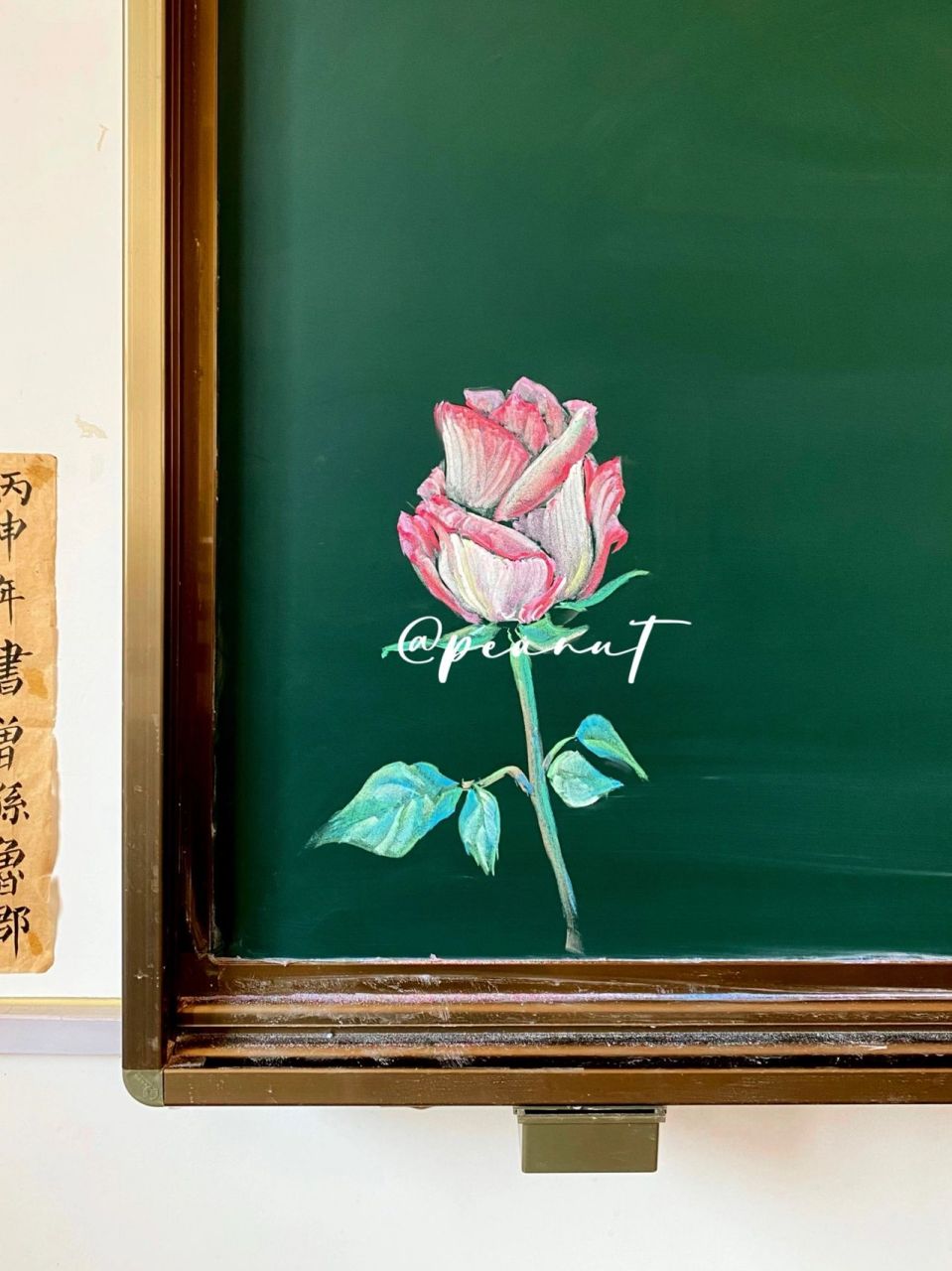 黑板画 | 玫瑰花 上午就一节课,所以就把时间留给自己画粉笔画,预计画