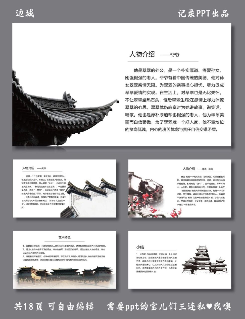 边城 名著导读 边城 ppt模板 目录包括 ①作品简介 ②写作背景 ③作者