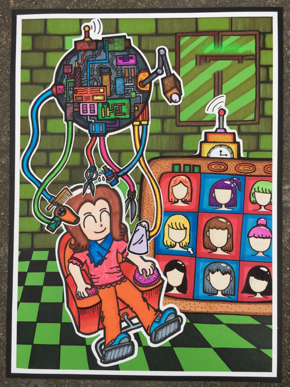 青少年科技创新大赛科幻画作品 智能美发椅