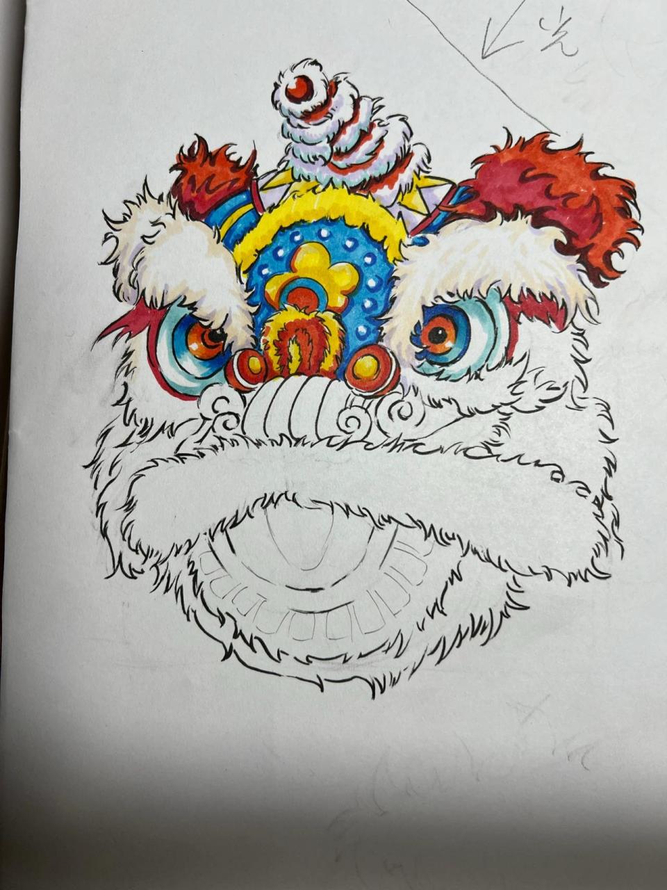 马克笔  舞狮醒狮手绘绘画过程 马克笔  舞狮醒狮手绘绘画过程