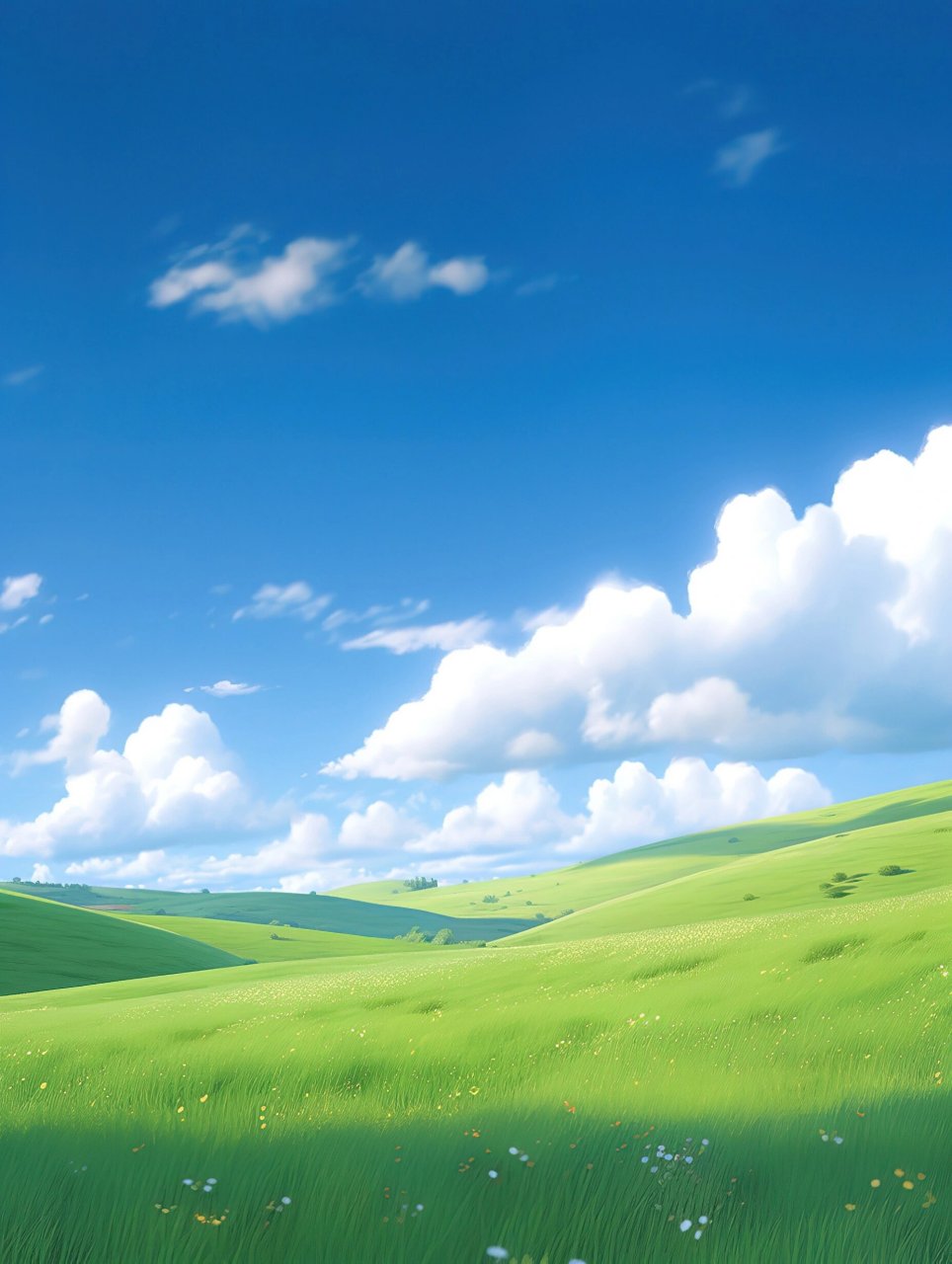 治愈插画/蓝天白云草地 蓝天白云 绿草如茵