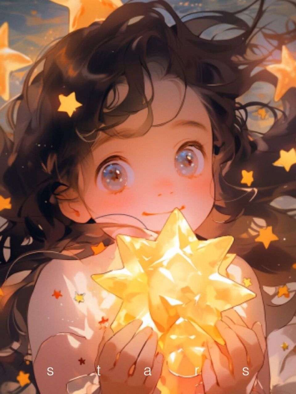 治愈系少女捧星星头像&壁纸|星与心愿789995  这里是会画画会ai