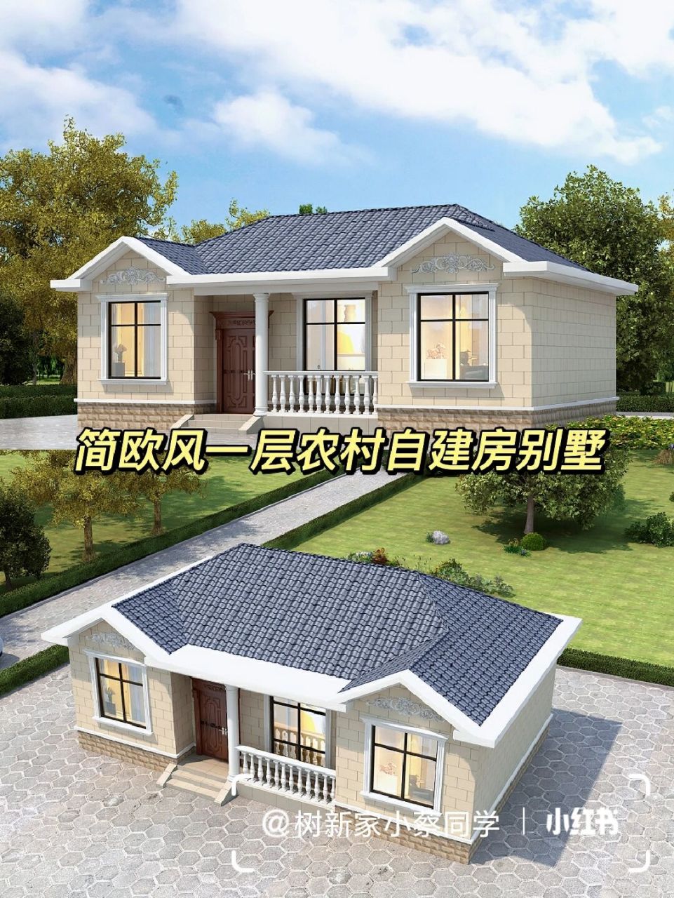 设计案例丨简欧风一层农村自建房别墅 一层简欧风别墅,3室2厅1厨1卫小