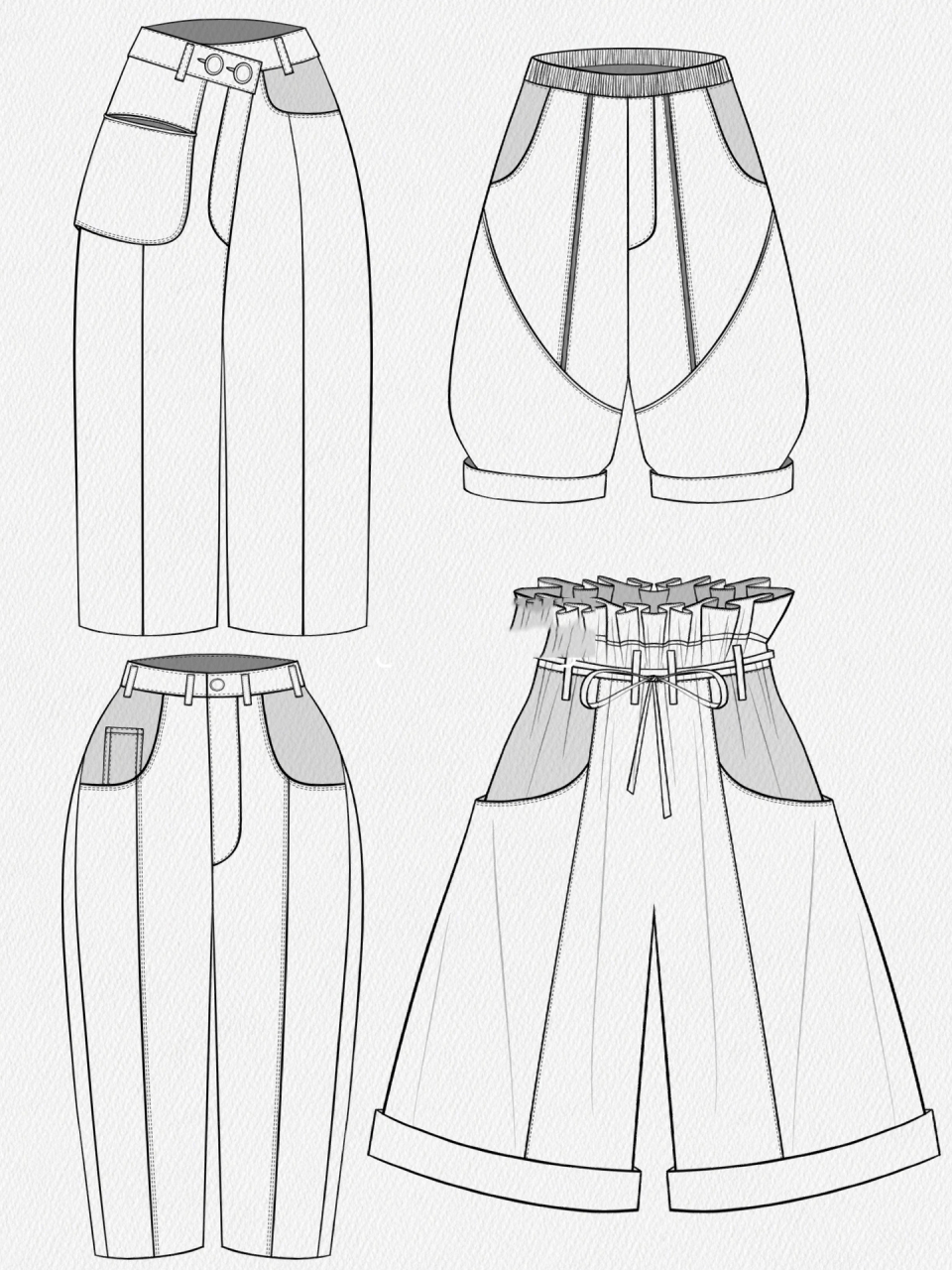 服装设计 | 手绘 | 30款裤子设计款式图分享 工具:ipad➕pencil