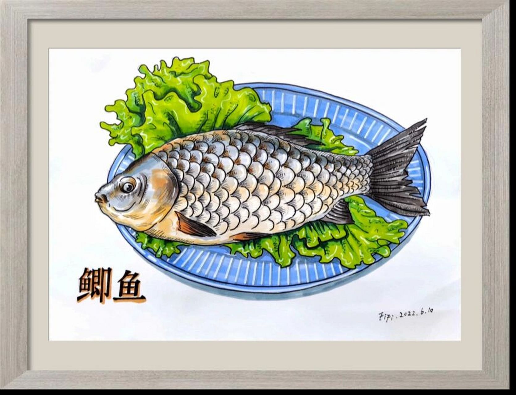 马克笔《鲫鱼》 | 绘画步骤素材 ①铅笔起稿. ②勾线笔画出细节.